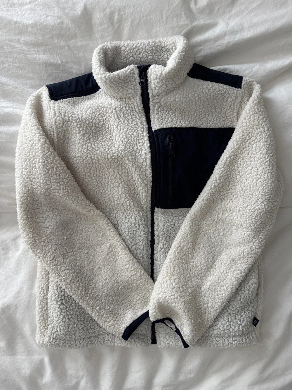 GAP Cream Sherpa Jacket with Navy Chest Pocket
